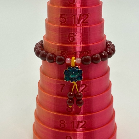 SOLD. High Quality Red Cinnabar with Lotus Bracelet - Picture 3 of 3